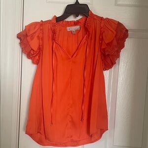 Philosophy Bright Orange Ruffle Sleeve Blouse